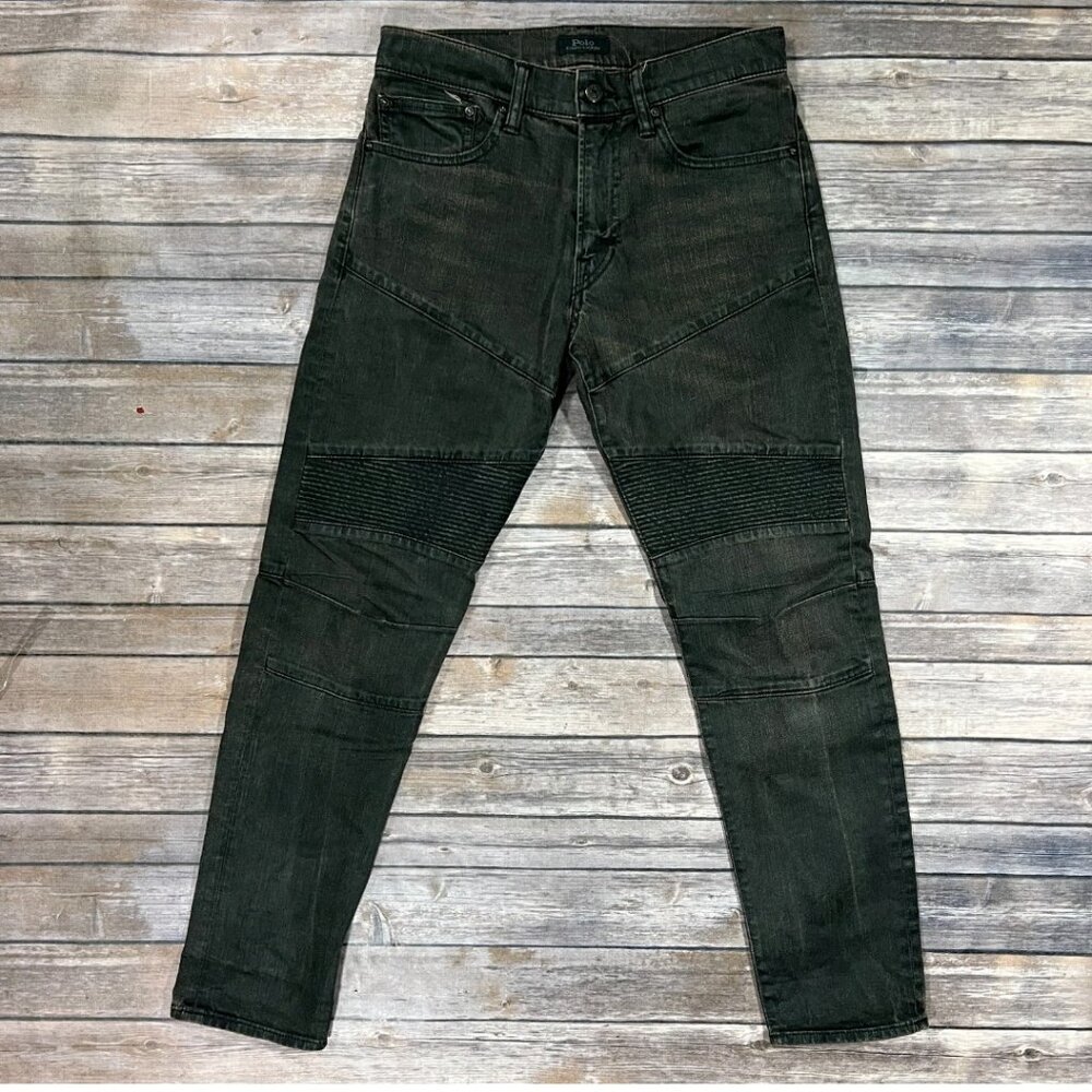 Polo Ralph Lauren Eldridge Skinny Jeans Moto Stretch 30x30 Mens Black Denim